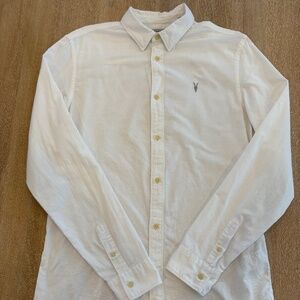 AllSaints White Button Down Shirt Small Ramskull Logo